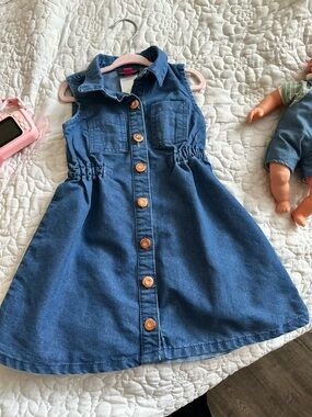 Vince Camuto Girls Blue Denim Button-Front Sleeveless Dress